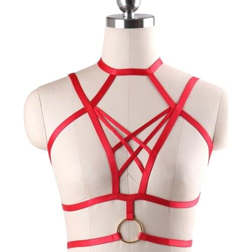 Womens Gothic Sexy Lingerie Body Harness Neck Harness Rave Cupless Bra Fetish Rave Wear Harajuku Bondage Harness Cage Bra
