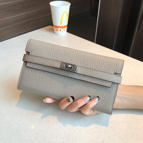 San Maries Genuine Leather Women Wallet Female Long Clutch Lady Walet Portomonee Rfid Money Bag With Orange Box
