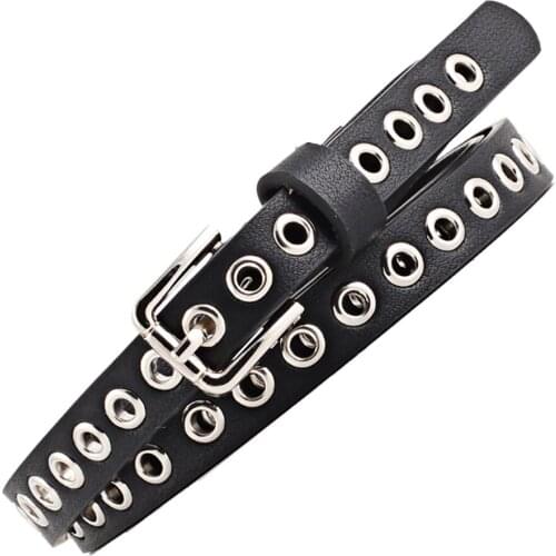2020 Womans Faux Red Black Leather Belt New Belt With Holes Woman Belt With Many Hole Korean Female Harajuku wholesale drop Ship