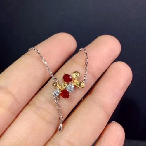 Lovely Plum blossom Clover Natural red ruby gem Necklace natural gemstone Pendant Necklace S925 silver women party gift Jewelry