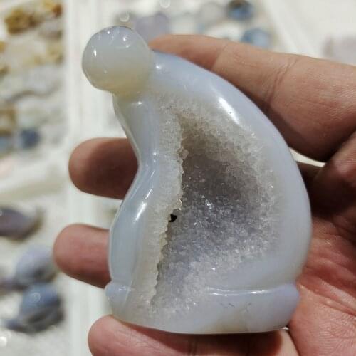 1pcs 140-230g Natural white Agate Geode hat Quartz Crystal Cluster Minerals Reiki Healing Crystal Home Decoration