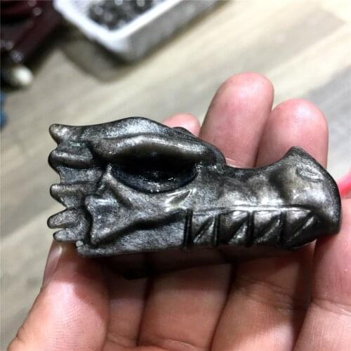 1pcs Lovely natural silver obsidian crystal hand carved lovely animal dragon heads for home decoration color beautiful