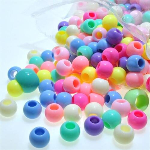 100PCS 10MM Candy colors acrylic beads Large hole Loose beads DIY Handmade Jewelry Accessories Child Bracelet Beads Accessory