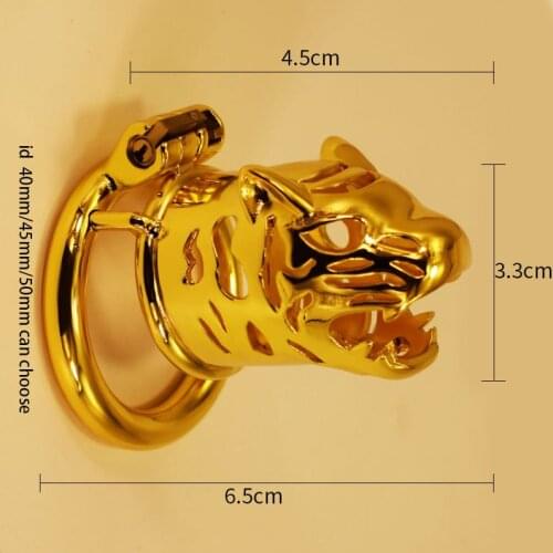 2021 Golden Tiger Head Long Chastity Cage Stainless Steel Penis Lock Bdsm Bondage Restraint Sex Toy for Man