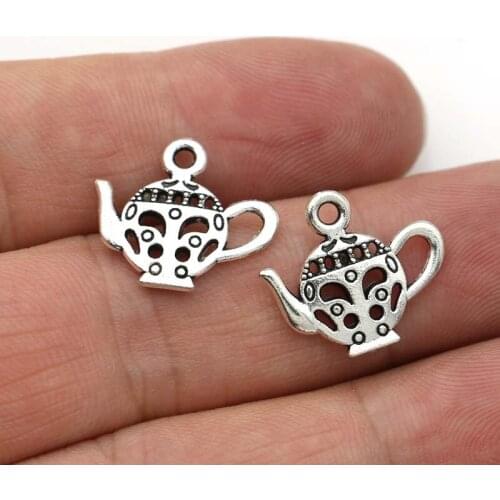 40PCS Antique Silver Plated Hollow Teapot Charms for Jewelry Making Bracelet Findings DIY Accessories 18x17mm