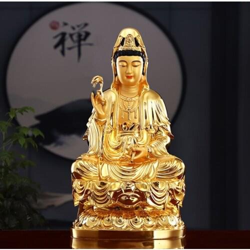 40CM Asia high grade gilding gold copper GUAN YIN Buddha statue Guanyin Avalokitesvara HOME Safe Healthy good LUCK protection
