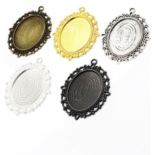 Fit 30x40mm Oval Cabochons Silver gold Cameo Tray blank Frame bezel Settings DIY-Accessory Making Pendant Charm 3pcs K04688
