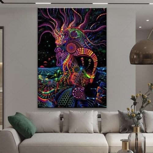 Abstract Blacklight Paintings Art Psychedelic Trippy Poster Prints Modern Canvas Wall Pictures For Living Room Home Decor