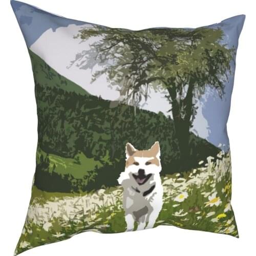 Akita Dog On Flower Pillowcase Soft Polyester Cushion Cover Decorations Throw Pillow Case Cover Home Zipper 18
