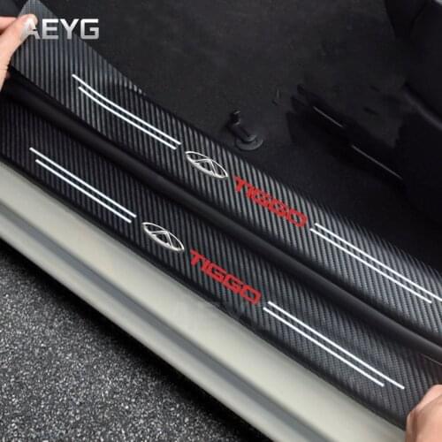 4pcs Car Door Sill Fiber Carbon Sticker For Chery Fulwin QQ Tiggo 3 5 T11 A1 A3 A5 2020 2021 2018 Decals Vinyl Accessories