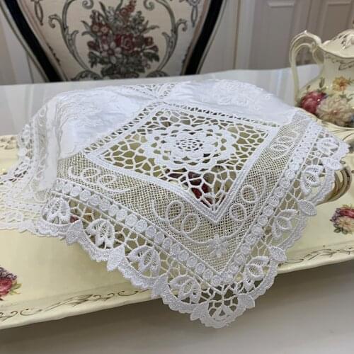 White Embroidery table placemat Tablecloth dish pad coaster for Kitchen Dining Table oven cabinet cover doily dustproof lace new