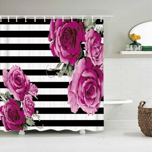 Black and White Simple Geometric Flowers Polyester Cloth Shower Curtains Decor Multi-size Waterproof Shower Curtain for Bathroom
