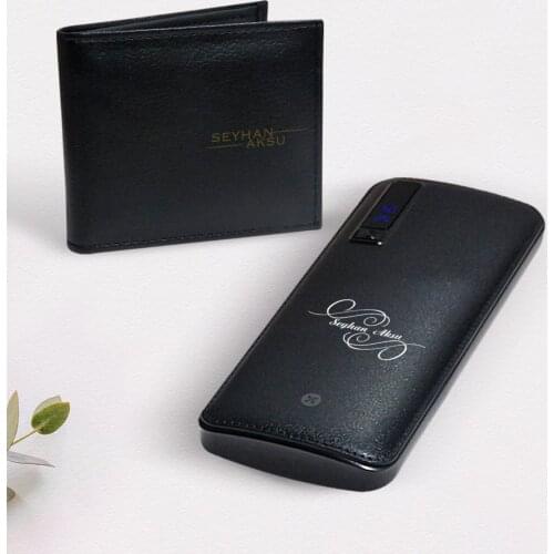 Personalized Is Black Wallet and 12.000 Mah Powerbank Gift Seti-3