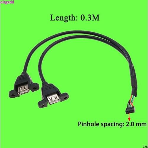 Cltgxdd 30cm Motherboard Internal 9pin Pitch 2.0mm 2.54mm to Dual Port USB 2.0 A Female Screw Lock Panel Mount Cable Adapter