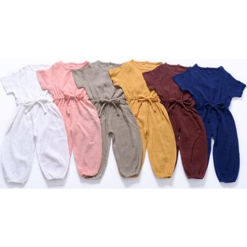 Kids Baby Girl Solid Jumpsuit Pants Kids Short Sleeve Casual Romper Baby Girls Clothes 0-4Y