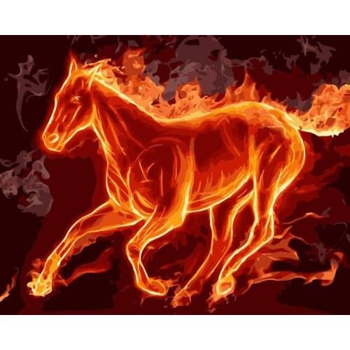 DIY 40X50 Oil Painting By Numbers Fire Horse Image paint by numbers On Canvas Home Decor Digital Painting chrismas