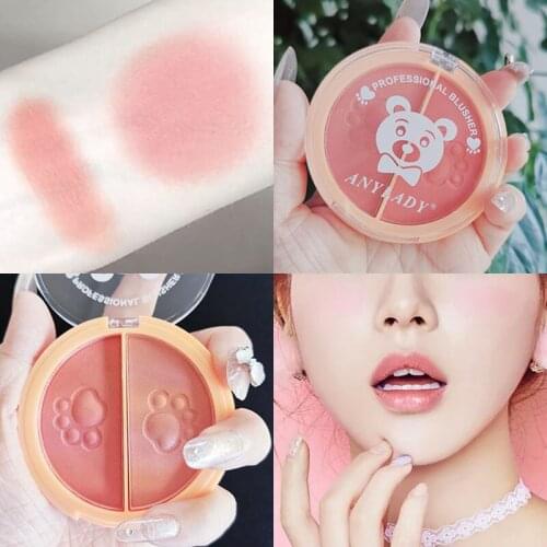 Two-color Cute Blush Eye Shadow Three-dimensional Trimming Waterproof And Sweat-proof Thin And Breathable Lasting Makeup TSLM1