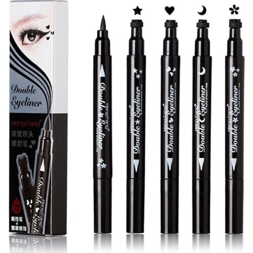 Double Head Eyeliner Stamp Black Eyeliner Pen Moon Star Heart Flower Eyeliner Stamp Liquid Waterproof Eyeliner Pencil