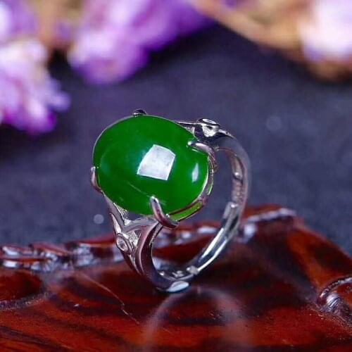 Hetian Biyu Silver Inlay Ring New Womens Ring New j15
