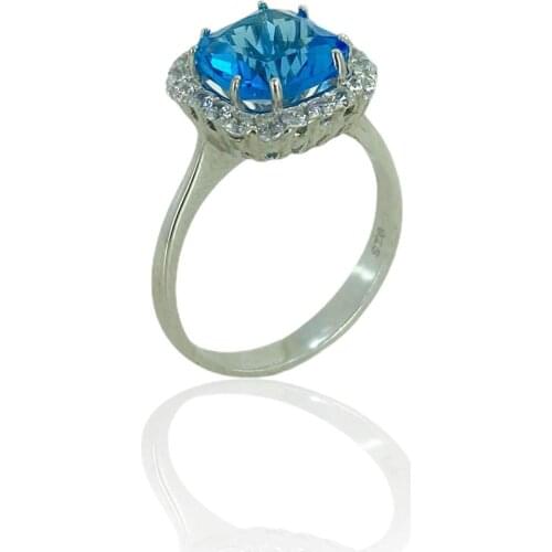 Top Quality Baget Aquamarine Diamond Model 925 Silver Ring