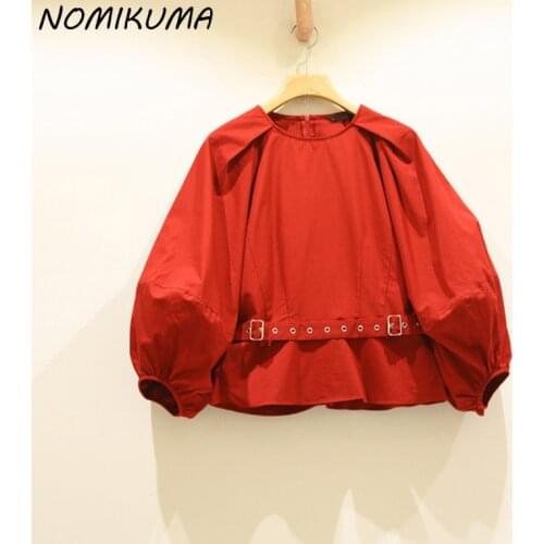 Nomikuma Sweet Lantern Sleeve Blouse Tops Causal O-neck Sweet Woman Doll Shirt 2021 Autumn New Pullover Blusas De Mujer 6Z555