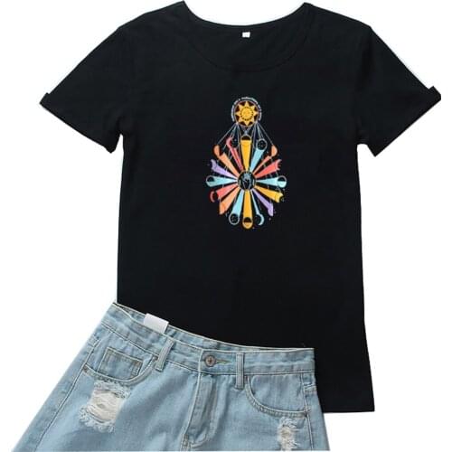 Fashion Harajuku Pattern Tshirt Women Aesthetic Vintage Camiseta Mujer Casual Loose Women T Shirts Black Women T-shirts Tops