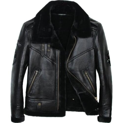 Leather Jacket Men Sheep Shearing Real Fur Coat Natural Wool Coat for Mens Clothing Winter Jacket Jaqueta De Couro PM-4 YY761