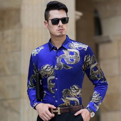 Mens Slim Fit Formal Long Sleeve Dress Shirts Floral Animal Printed Party Tops Lapel Plus Size M-4XL E56
