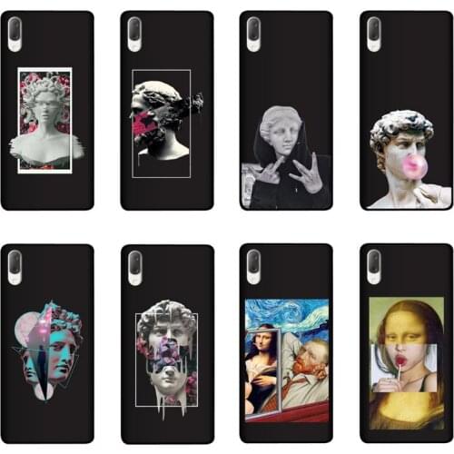 QAQsam Soft TPU Silicone For Sony Xperia L3 Case Back Cover Cartoon Statue Abstract Art Painted Cases