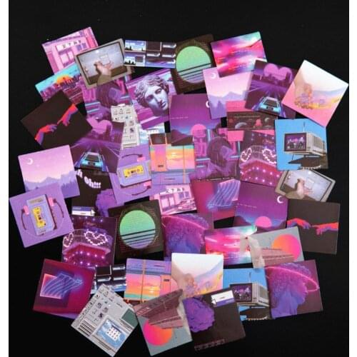46pcs/box Purple Stickers Scrapbooking DIY Diary Photo Album Night Sticker Lable Squared Paper Stickers for Children Stationery
