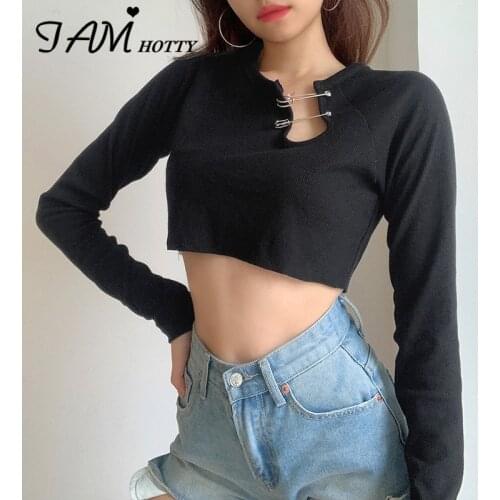 Irregular Solid Sexy Hollow Out Womens Clothing Kpop One Shoulder Girls Crop Top Vintage 90s Aesthetic Harajuku Tees Iamhoty