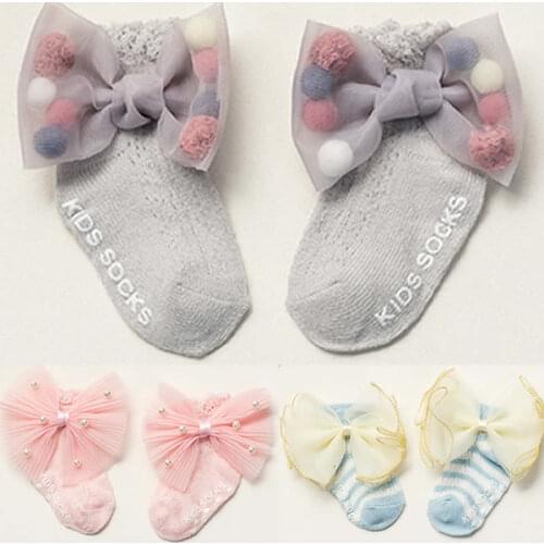 Newborn Baby Socks Neonatal Bow Cotton Socks Baby Girl Socks Thin Pearl Butterfly Decoration Toddler Summer Organza Sock
