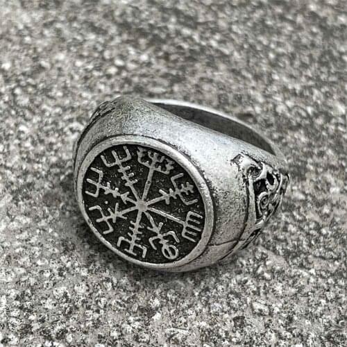 Nostalgia Viking Vegvizir Symbol Runic Compass Slavic Scandinavian Norse Jewelry Wicca Mens Signet Rings Anel Amulet Bague