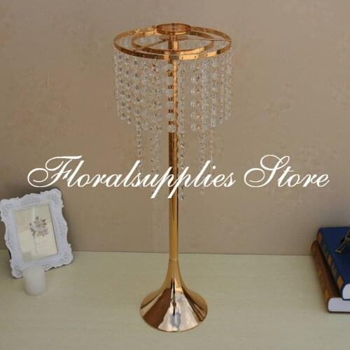 2019 New Gold Flower Stand Wedding Table Centerpiece Floor Vase Wedding Crystal Decorations