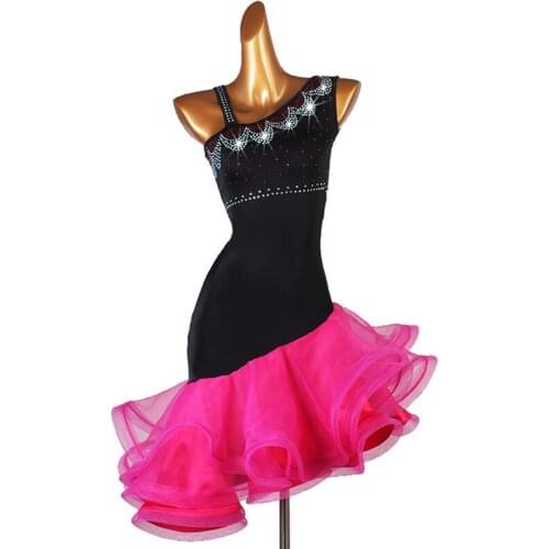 New Latin Dance Costumes Professional Rhinestone Gauze Skirt Women Adult/Kids Custom Made Latin Competition Stage Dress DQL 2943