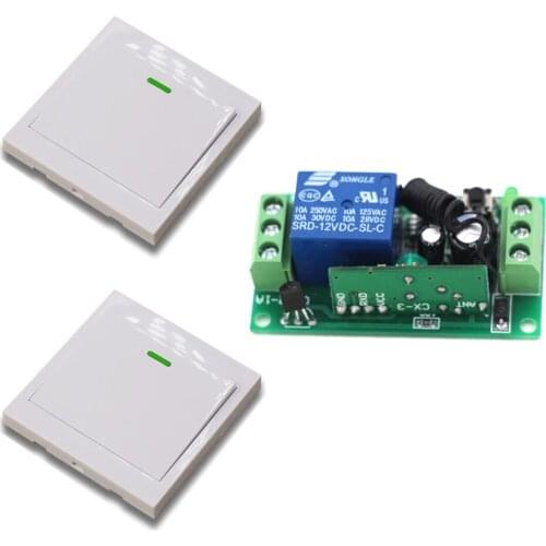 New Style DC 9V 12V 24V 1 Channel RF Wireless Remote Control 1 Receiver & 2 White Transmitter Learning Code Wall Switch