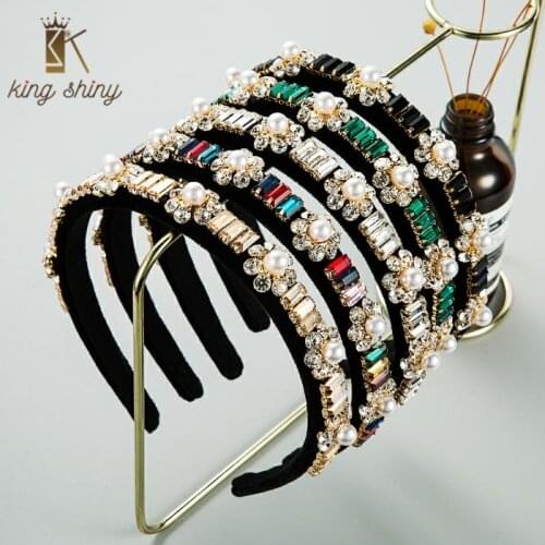 Korean Simulated Pearl Flower Headband for Woman Elegant Shiny Crystal Rhinestone Hairband Female Party Hair Accessory Headwear