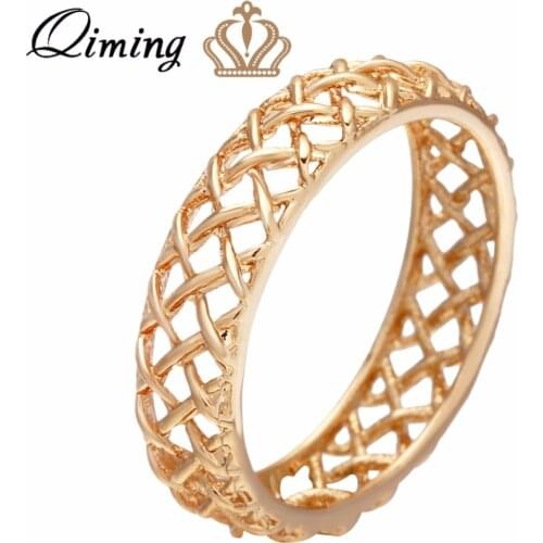 QIMING Fashion Golden Simple Rings For Women Hollow Out Vintage Gold Jewelry Geometry Shape Bague Cheap Female Ring Gift