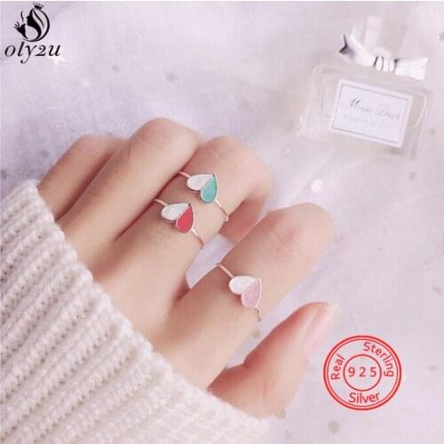 Real 925 Sterling Silver Stackable Rainbow Heart Finger Rings for Women Girls Romantic Engagement Ring Fine Jewelry Best Gifts