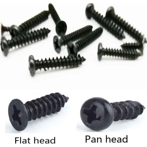 100pcM1.4 M1.7 M2 M2.5 M2.6 M3 M3.5 M4 Black Steel Small Phillips Flat Cross Round Pan Head Self-tapping Wood Screw