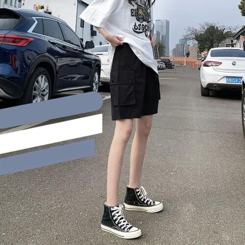 Women Summer Pocket Cargo Pants Shorts Loose Straight Casual Short Pants High Waist Tide Sports Shorts Feminino Ropa Mujer Femme