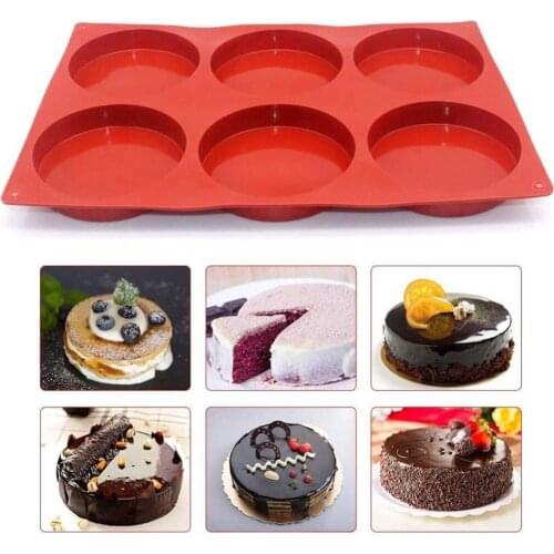 6 Cavity Large Round Disc Silicone Mold English Muffins Pan Non-Stick Baking Molds For Cake Muffin Top Bun Custard Tart Resin Co