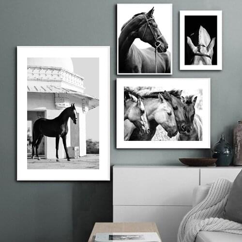 Nordic Decoration Picture Scandinavian Poster Black White Horse Wall Art Canvas Print Animals Painting Modern Home Decoration