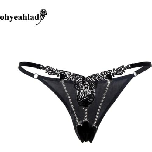 Ohyeahlady String Sexy 2 colors With Metal Chains Micro Thong XXXL Women Thongs G Strings Sexy Tangas Lace Underwear PJ5109