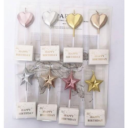 Sparkling Birthday Candle Cake decoration wax star Love heart Gold silver Romantic for Party wedding Smoke-free favors Supplies