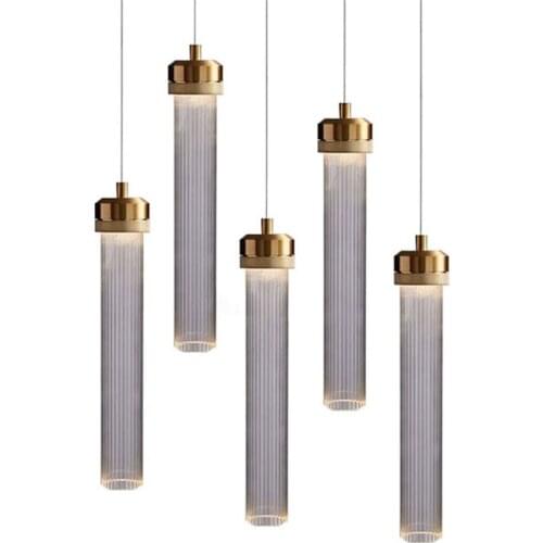 LED Pendant Lamp Creative Strip Glass Metal Texture Round Tube Pendant Light Luxury Parlor Bedroom Suspension Home Lighting G782