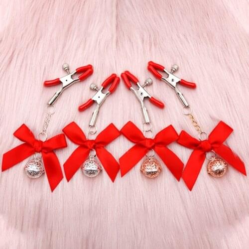 Red Black Feminine Sense Adjustable Bell Nipple Clip Chest BDSM Small Bell Adult Fetish Flirting Flirting Couple Sex Toys