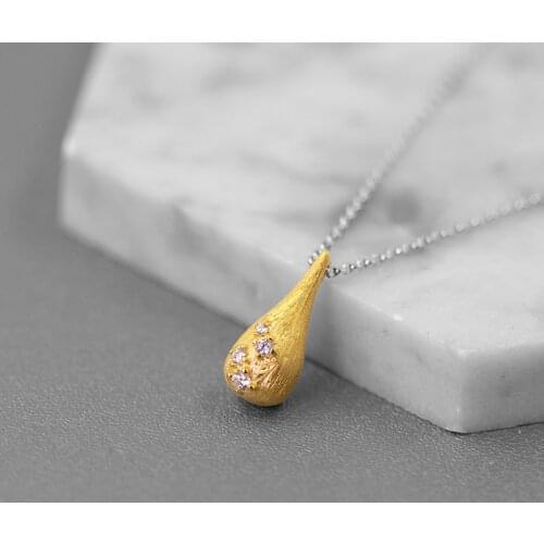 INATURE New Personality Fashion 925 Sterling Silver Water Drop Crystal Zircon Pendant Necklace