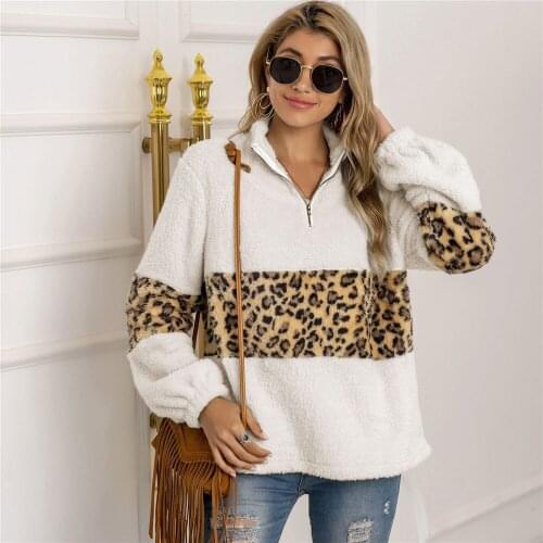 2021 New Sherpa Leopard Sweater Fluffy Zipper Pullover Spring Warm Streetwear Tops Luxury Leopard Fleece Sweaters