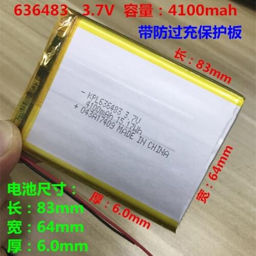 3.7V polymer lithium battery 4100mah 636483 MP5 GPS flat battery New Hot A 606585